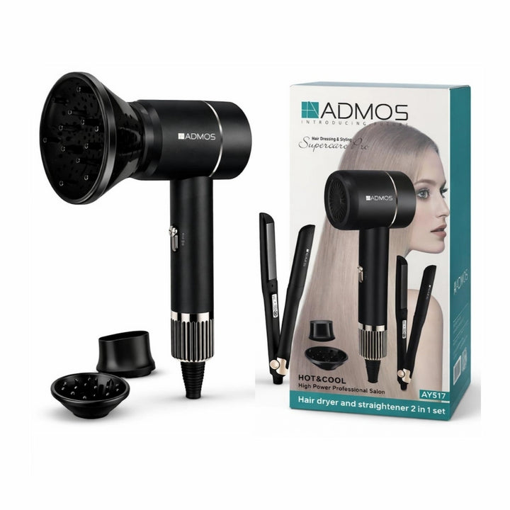 ADMOS 2-in-1 Hot &amp; Cool Hair Dryer and Straightener Set AY517