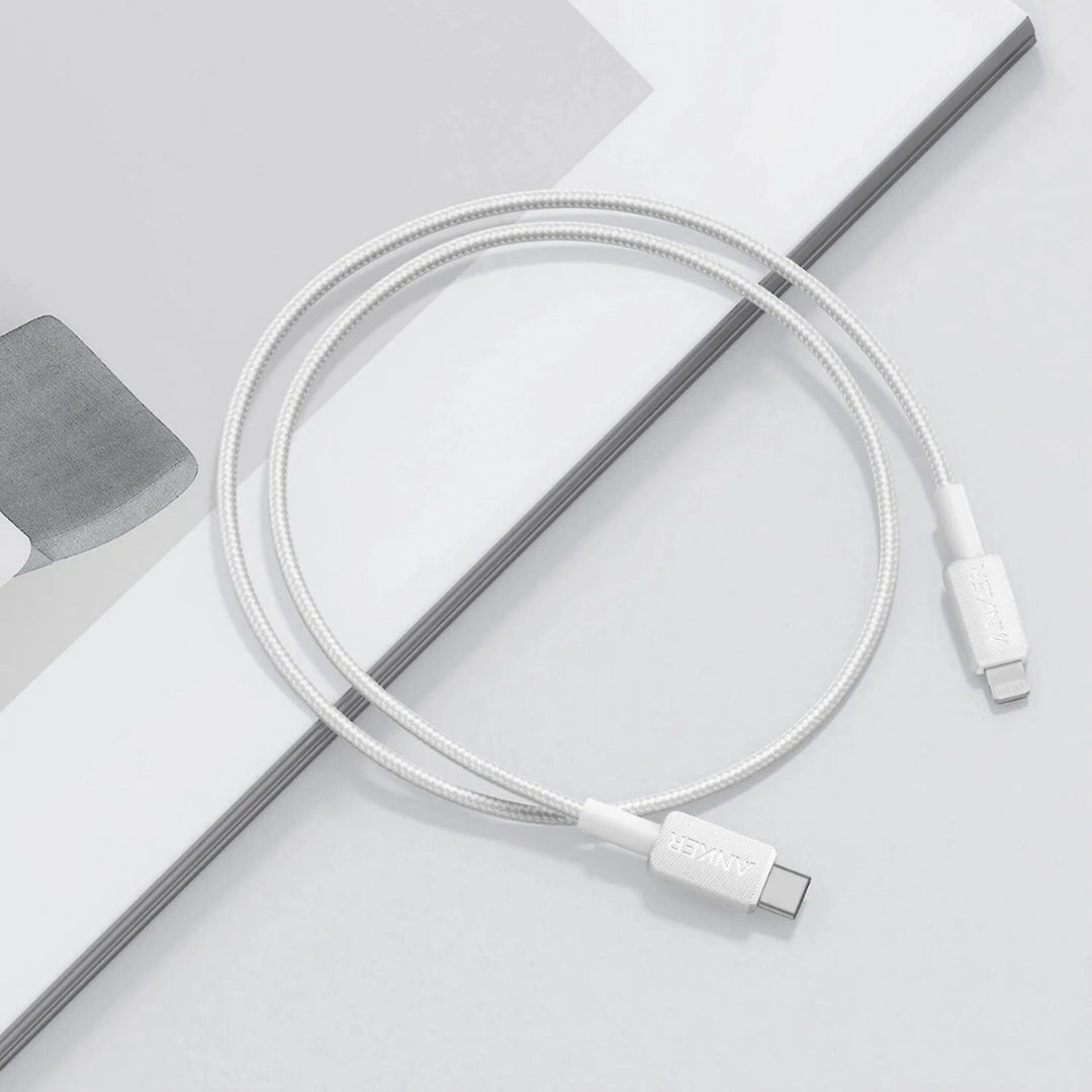 كيبل نايلون Anker 322 USB-C إلى Lightning بطول 6 أقدام A81B6H21 - أبيض