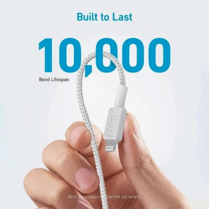 كيبل نايلون Anker 322 USB-C إلى Lightning بطول 6 أقدام A81B6H21 - أبيض
