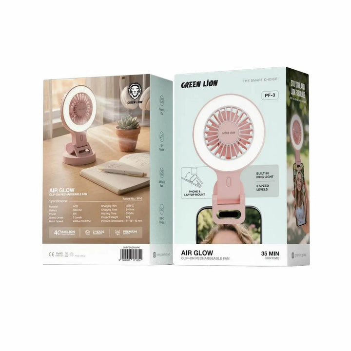 Green Lion AIR GLOW Clip-On Rechargeable Fan - Pink