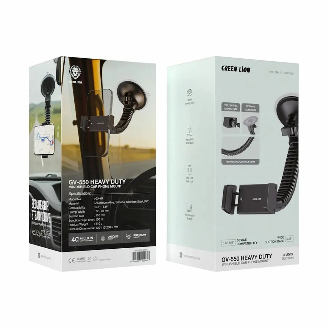 Green Lion GV-550 Heavy Duty Windshield Car Phone Mount - Black