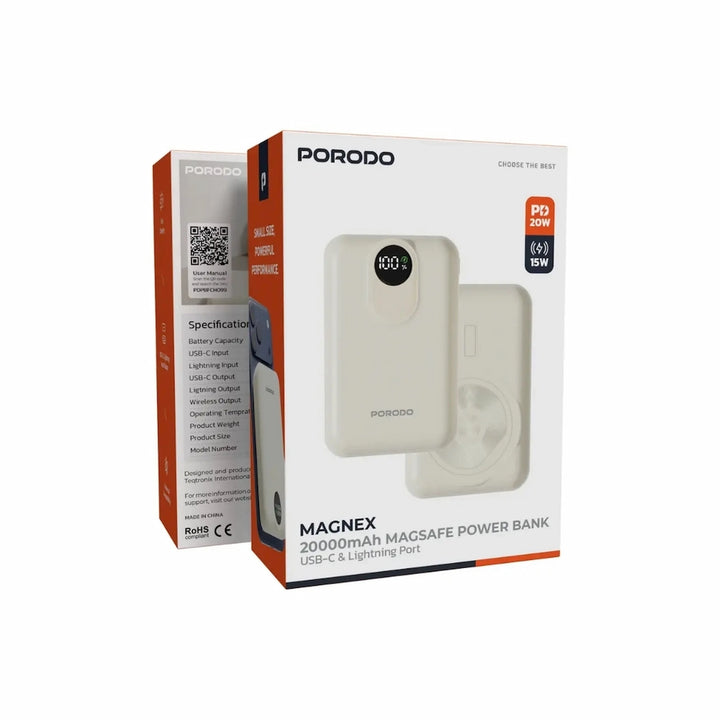 Porodo MagNex MagSafe 15W Powerbank 20K MAH With PD20W - White