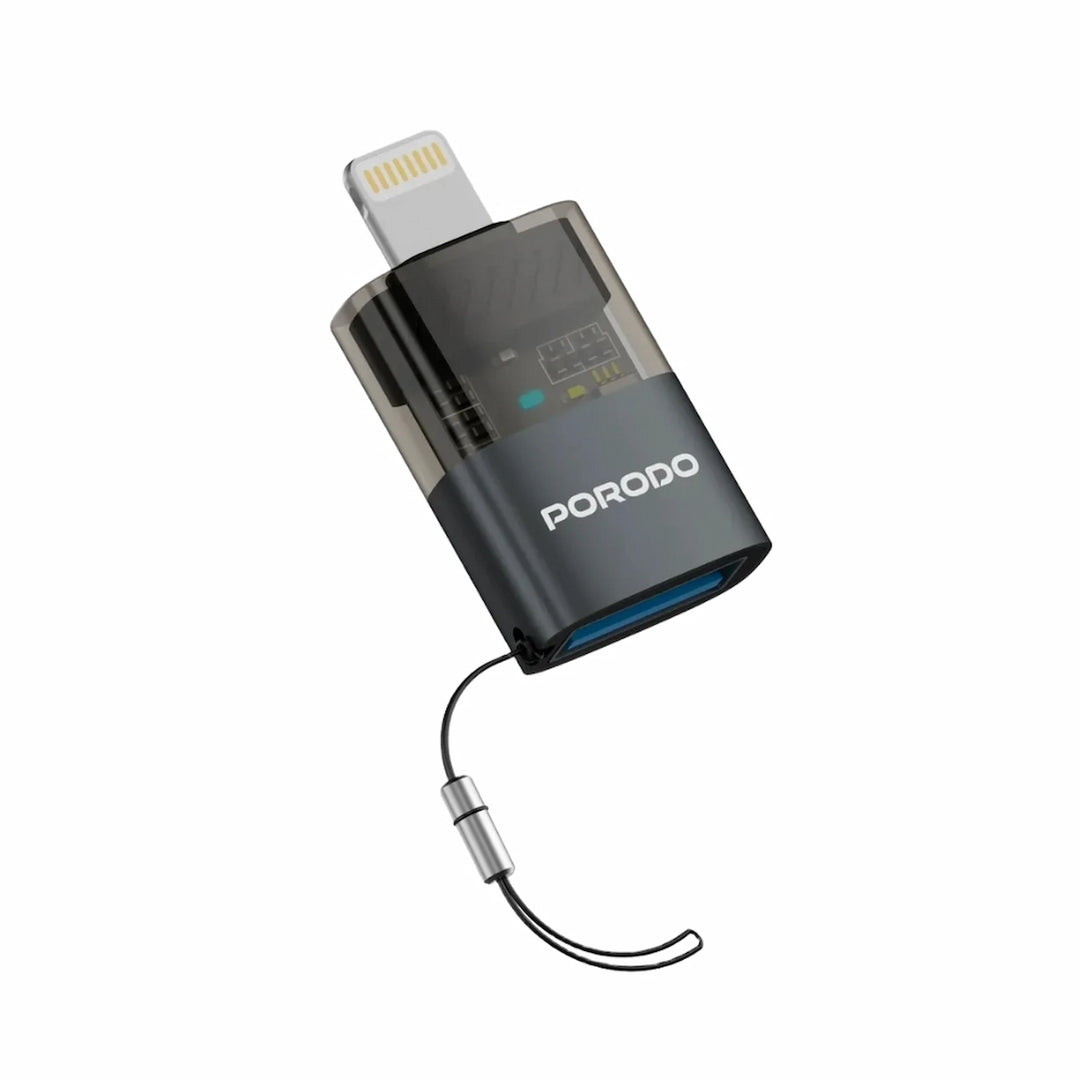 Porodo Transparent+ Aluminum Alloy USB A Female to Lightning Male - Grey