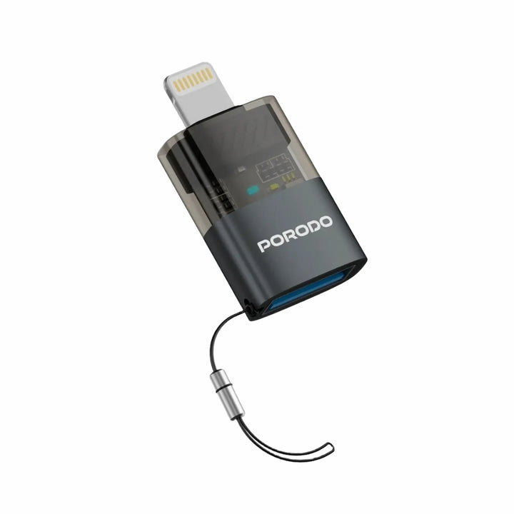 Porodo Transparent+ Aluminum Alloy USB A Female to Lightning Male - Grey