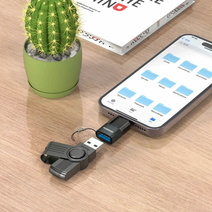 Porodo Transparent+ Aluminum Alloy USB A Female to Lightning Male - Grey