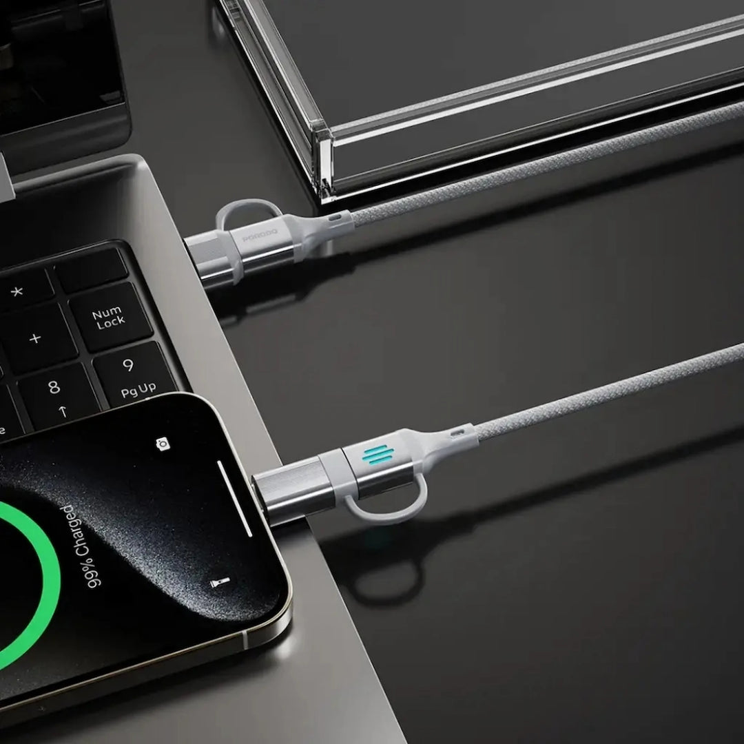 Porodo Transparent+ USB-C Female to Lightning Male Charge+OTG+Audio - Grey